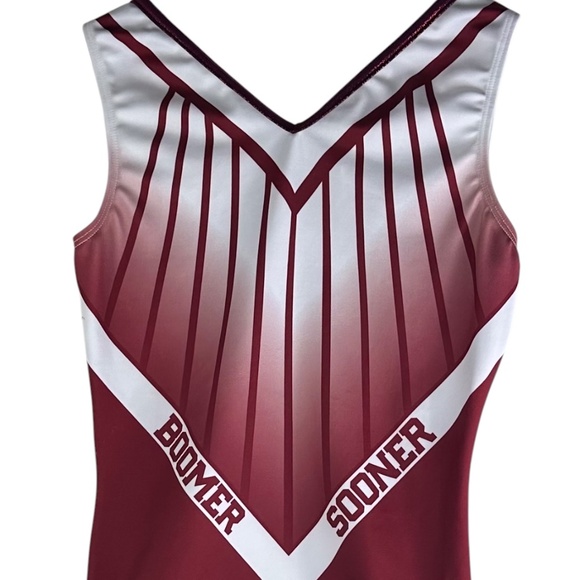 OU University Oklahoma Boomer Sooner Gymnastics Leotard ATHLETE WORN Red White - Picture 2 of 4